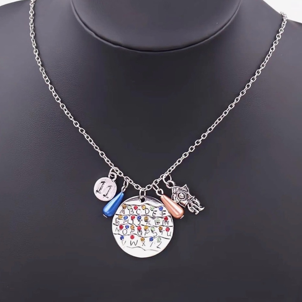 Stranger Things Themed Charm Necklace with Alphabet Wall + 3 Charms & Gift 🎁